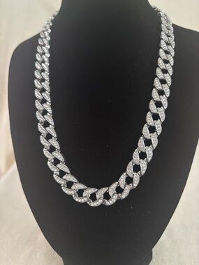 Silver Crystal Cuban Link Necklace - Women Jewelry